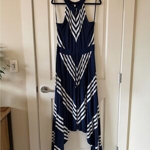 Banana Republic Navy and White High Low Dress
